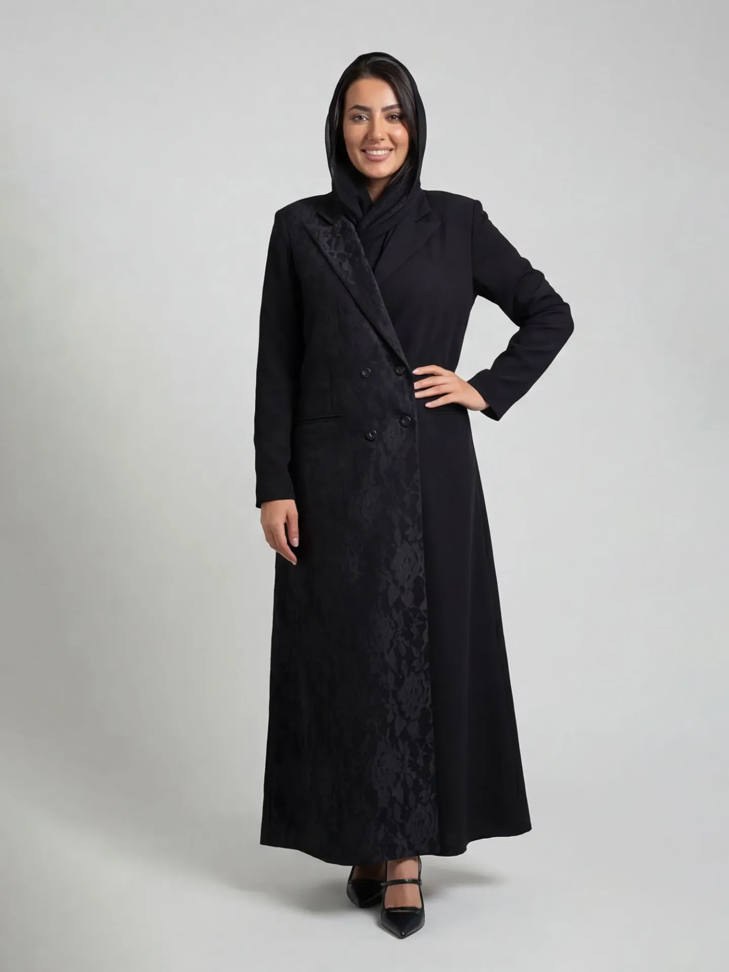 Blazer Abaya with Half-Lace Panels