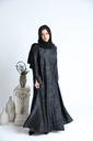 Black Jacquard Wrap Abaya with Side Ties