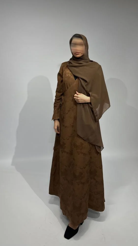 عباية جاكار مبطّنة بربطة جانبية أنيقة – موديل R03 (48, S, سهرة)
