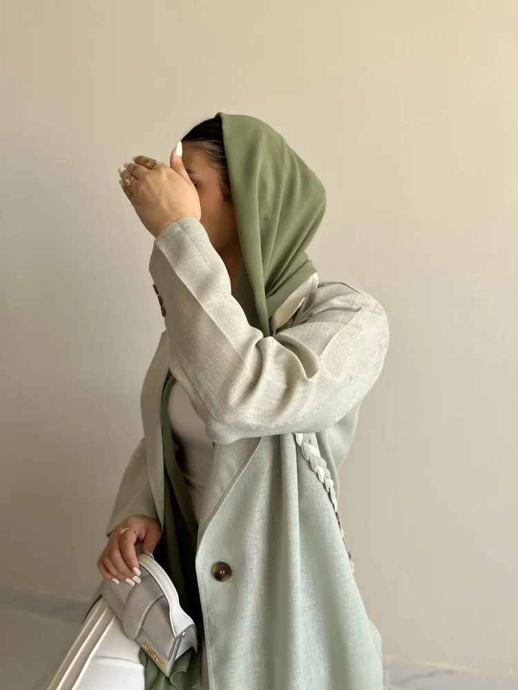 عباية لينن هندي رسمية بتفصيل ظفيرة جانبية (48, S, دوام)