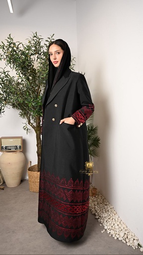 Black Abaya with Red Embroidery