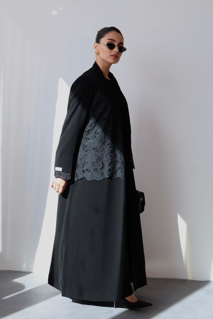 Blazer Abaya with Floral Lace