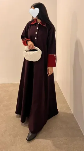 Lined Winter Abaya with Hand-Embroidered Wool Collar and Sleeves